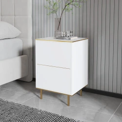 Hanah Home Noćni ormarić Imaj 40x60x35cm Beli mermer-Zlatni