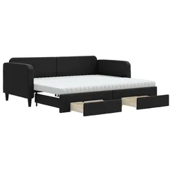 Vidaxl Izvlečna dnevna postelja s predali črna 90x200 cm blago