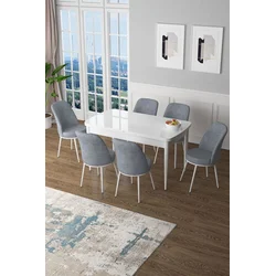 Hanah Home Set Trpezarijski sto i 6 stolica Zen, Sivo-beli