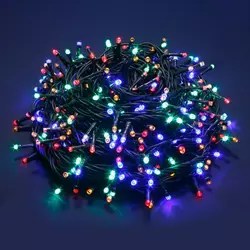 LED žaruljice bijele i šarene, zelena žica, 100 komada - LED lampice za bor - Šarena