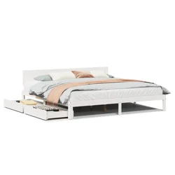 Vidaxl Posteljni okvir s predali bel 200x200 cm trdna borovina