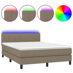 Vidaxl Box spring postelja z vzmetnico LED taupe 140x200 cm blago