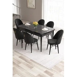 Hanah Home Set Trpezarijski sto i 6 stolica Roz, Crni