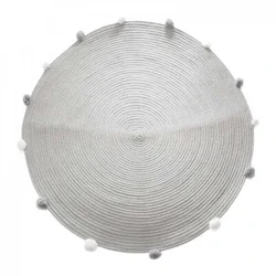 Okrogla siva preproga s pompomi POMPOME 90 cm