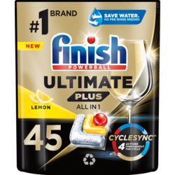 Finish Ultimate Plus All in 1 kapsule za pomivanje posode, limona, 45 kosov