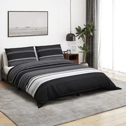 Vidaxl Komplet prevleke za odejo črne črte 260x240 cm bombaž