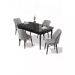 HANAH HOME Rasklopivi trpezarijski sto i stolice (5 delova) Uzi Black Marble Grey