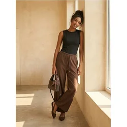 Sinsay - Wide leg pantalone sa mešavinom viskoze - tamno braon