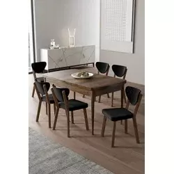HANAH HOME Rasklopivi trpezarijski sto i stolice (7 delova) Exve Baroque Black