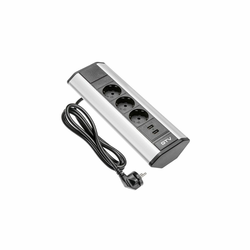 GTV Utičnica ugaona 4xkonektor, 2xUSB 1.5m alu AEPBKT3S2U80