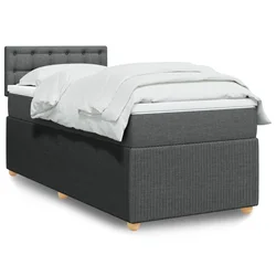 Vidaxl Box spring postelja z vzmetnico temno siva 90x190 cm blago