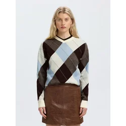 SELECTED Pulover SLWTHEA ecru / svetlo modra / temno rjava / pikčasto rjava