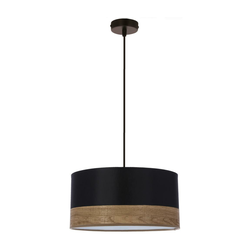 Porto Pendant Lamp Black 1X60W E27 Black Lampshade+Brown (Oak Veneer)