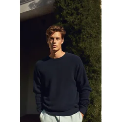 Trendyol Navy Blue Oversize Fit Wide Fit Crew Neck Basic Knitwear Sweater