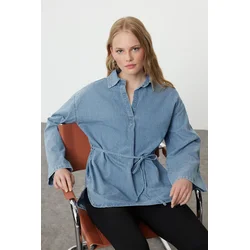Trendyol Blue Oversize Tie-Up Denim Shirt