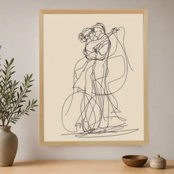 WallXpert uramljena slika na platnu Cc-D-Ah-1047, linijski crtež para u plesnom zagrljaju na bež pozadini, 70 x 95 cm