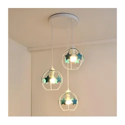 Dečiji viseći luster STARS na sajli, 3x E27/15W/230V, tirkizno/belo