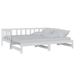 Vidaxl Izvlečna dnevna postelja bela 2x(90x200) cm trdna borovina