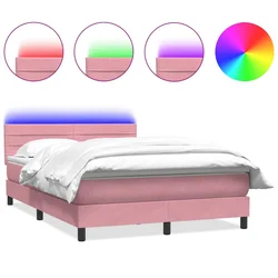 Vidaxl Box spring postelja z vzmetnico LED roza 140x220 cm žamet