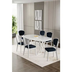Hanah Home trpezarijski set Flori, sto i 6 stolica, bela ploča, antracit tkanina Babyface