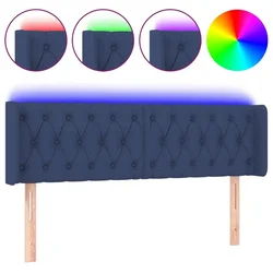 Vidaxl LED posteljno vzglavje modro 163x16x78/88 cm blago