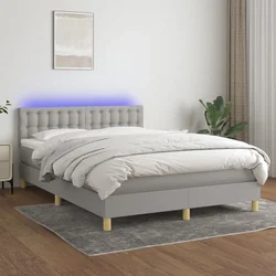 Krevet box spring s madracem LED svjetlosivi 140x200 cm tkanina