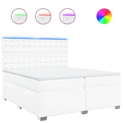 Vidaxl Box spring postelja z vzmetnico bela 200x200 cm umetno usnje