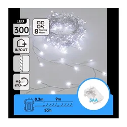 Aigostar-LED Spoljašnji božićni lanac 300xLED/8 funkcija 3xAA 9,3m IP44 hladna bela