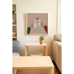 WallXpert uramljena MDF slika ARTKARE2, dve šolje sa srcem u rukama, 48 x 48 cm