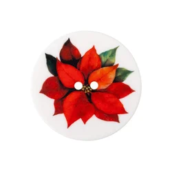 Gumb - set 3 - d. 35 mm - poinsettija - bela, rdeča