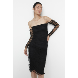 Trendyol Black Draped podrobna večerna obleka