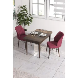 Hanah Home trpezarijski set Arp, sto i 2 stolice, ploča u dekoru drveta Baroque, bordo tkanina Babyface