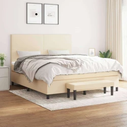 Den Box spring postelja z vzmetnico krem 180x200 cm blago