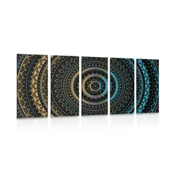 5-delna slika Mandala z vzorcem sonca - 150x75