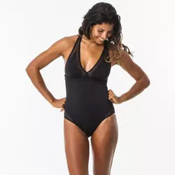 Crni ženski jednodelni kupaći kostim s ukrštanjem na leđima ISA