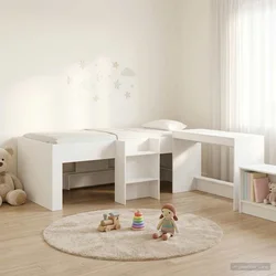 Krevet za djecu s visokim okvirom i stolom Bijela 90 x 190 cm