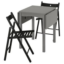 HAUGA / FRÖSVI Sto i 2 sklopive stolice, siva/crna, 55x82x109/74 cm