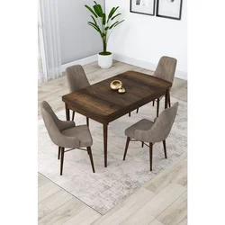 Hanah Home trpezarijski set Lia, sto na razvlačenje i 4 stolice, ploča u dekoru drveta Baroque, kapućino tkanina Babyface