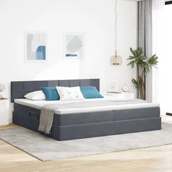 Krevet s od storage s madracem Tamno siva 200 x 200 cm Baršun