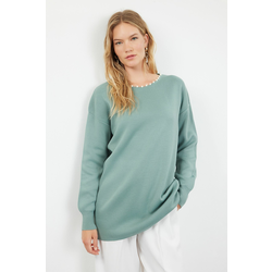Trendyol Mint Collar Pearled Knitwear Sweater