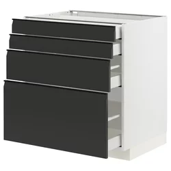 METOD / MAXIMERA Podni element 4 fronta/4 fioke, bela/Upplöv boja antracita, mat, 80x60 cm