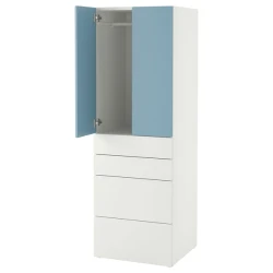 SMASTAD / PLATSA Garderober, bela plava/s 4 fioke, 60x57x181 cm
