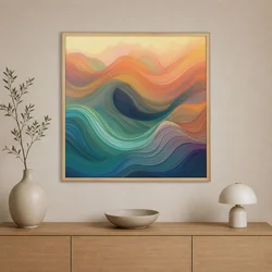 WallXpert uramljena slika na platnu Cc-K-Ah-1000, apstraktni talasi u bojama zalaska sunca, 60 x 60 cm