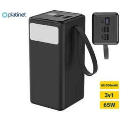 Power bank 60000 mAh 65W PD 4xUSB-A + 2xUSB-C sa LED svetiljkom i USB-C kablom 1 m