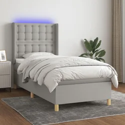 shumee Box spring postelja z vzmetnico LED svetlo siva 90x200 cm blago