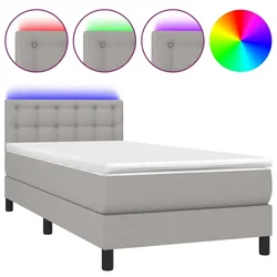 Vidaxl Box spring postelja z vzmetnico LED svetlo siva 90x200 cm blago