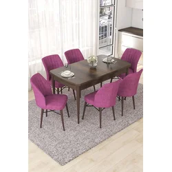 Hanah Home Set Trpezarijski sto i 6 stolica Nef, Ljubičasto-braon