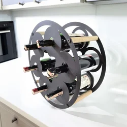 Hanah Home dekorativni metalni stalak za vino Vin Hld-3014, crni / prirodno drvo
