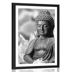 Plakat s paspartujem zadovoljni Buda v črnobeli varianti - 20x30 white