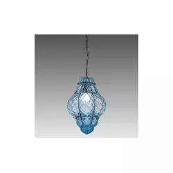 SIRU- luster na lancu CLASSIC 1xE27/60W/230V, prečnik 30 cm, plava/crna, venecijansko staklo